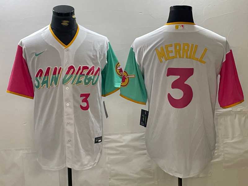 Men%27s San Diego Padres #3 Jackson Merrill Number White 2023 City Connect Cool Base Stitched Jersey